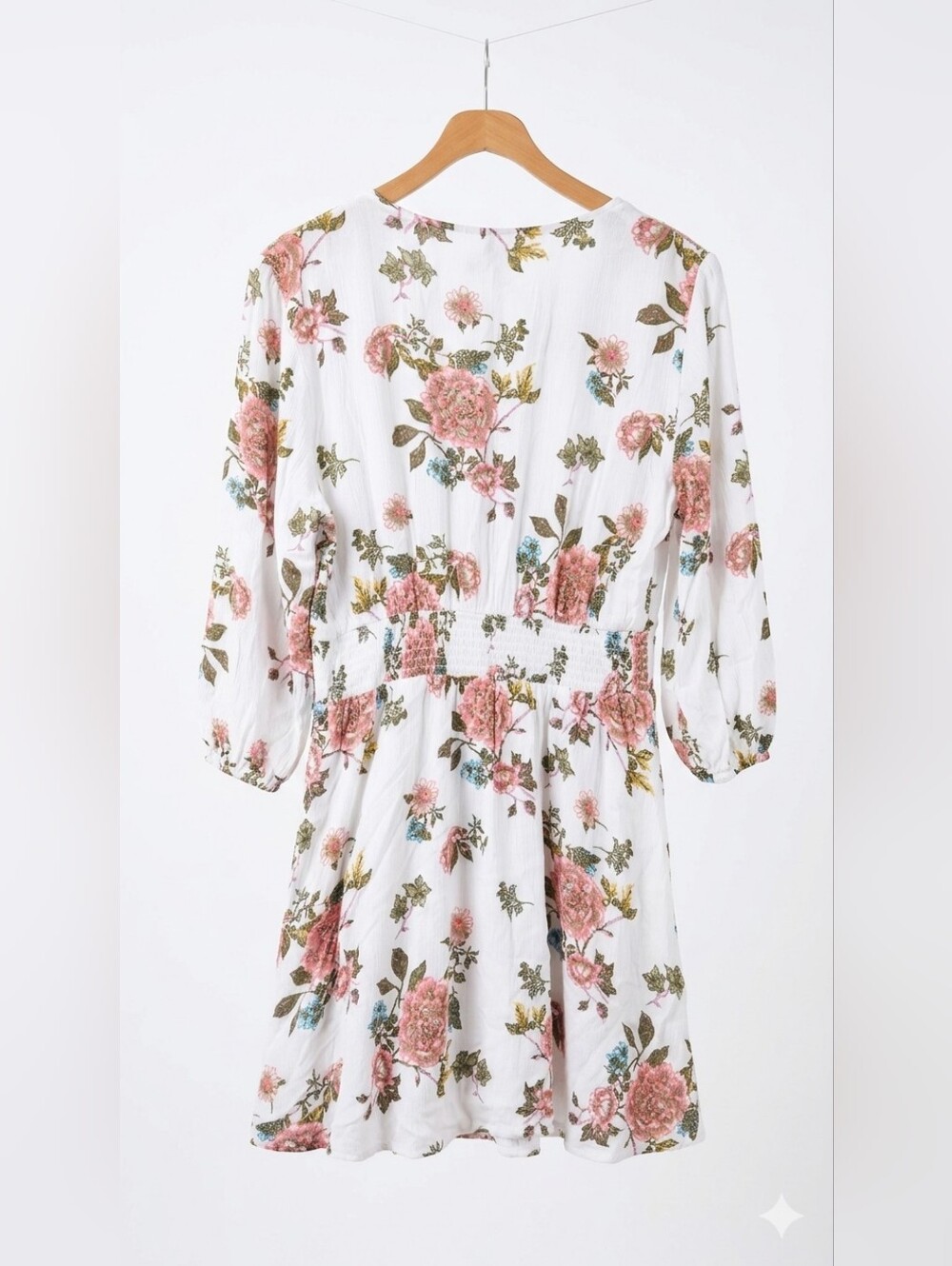 American Rag, White Mini Dress with Pink Floral Print, Large - Picture 4 of 5